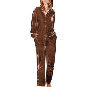 image:imageEkouaer Velour Track Suits for Women Long Sleeve Pajama Set Casual 2 Piece LoungewearBrown