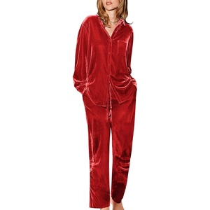 image:imageEkouaer Velour Track Suits for Women Long Sleeve Pajama Set Casual 2 Piece LoungewearRed