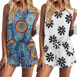 image:imageEkouaer Women Lightweight Summer Pajama Soft Pj Set Sleepwear Tank Top Shorts with Pocket Loungewear Set SXXLBoho Daisy