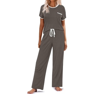 image:imageEkouaer Women Lounge Pajamas Sets Ribbed Knit PJ Short Sleeve and Long Pajama Pant Soft 2 Piece Sleepwear Loungwear SetCharcoal Grey