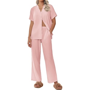 image:imageEkouaer Women Pajamas Set Short Sleeve Button Down Sleepwear Soft Pjs Loungewear Pants Set SXXLPink