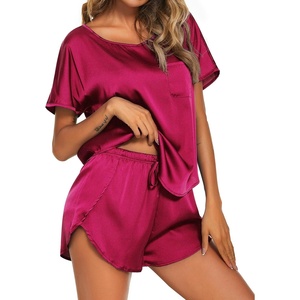 image:imageEkouaer Women Satin Pajama Set Short Sleeve Lightweight Silk Pajama Set 2 Piece Lounge Sets with ShortsHot Pink