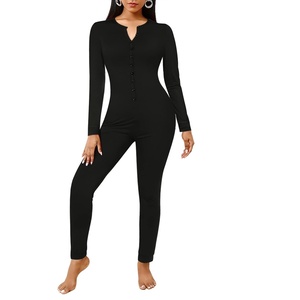 image:imageEkouaer Womens Onesie Adult Button One Piece Pajama Long Sleeve Onesie Pajamas Jumpsuit Sleepwear for WomenBlack