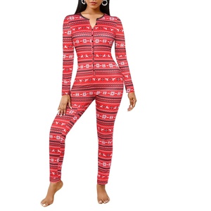 image:imageEkouaer Womens Onesie Adult Button One Piece Pajama Long Sleeve Onesie Pajamas Jumpsuit Sleepwear for WomenGeometry