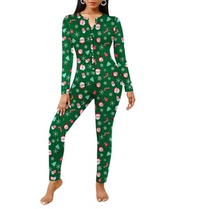 image:imageEkouaer Womens Onesie Adult Button One Piece Pajama Long Sleeve Onesie Pajamas Jumpsuit Sleepwear for WomenGreen Santa