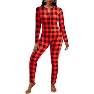 image:imageEkouaer Womens Onesie Adult Button One Piece Pajama Long Sleeve Onesie Pajamas Jumpsuit Sleepwear for WomenPlaid