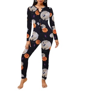 image:imageEkouaer Womens Onesie Adult Button One Piece Pajama Long Sleeve Onesie Pajamas Jumpsuit Sleepwear for WomenPumpkin