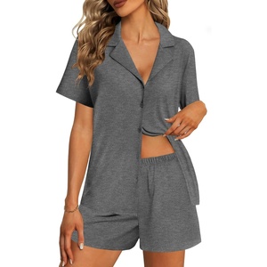 image:imageEkouaer Womens Pajama Sets 2 Piece Cotton Pjs Button Down Sleepwear Short Sleeve Lounge Set with PocketsDeep Grey
