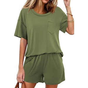 image:imageEkouaer Womens Pajama Sets 2 Piece Short Sleeve Lounge Sets Soft Crew Neck Top and Shorts Sleepwear 2026Army Green