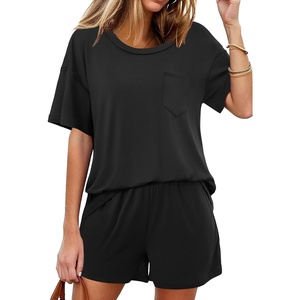 image:imageEkouaer Womens Pajama Sets 2 Piece Short Sleeve Lounge Sets Soft Crew Neck Top and Shorts Sleepwear 2026Black