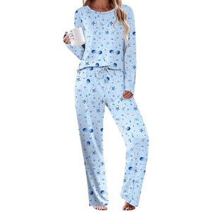 image:imageEkouaer Womens Pajama Sets 2 Piece Sleepwear Soft Pajamas Long Sleeve Pjs Comfy Loungewear SXXLBlue Star
