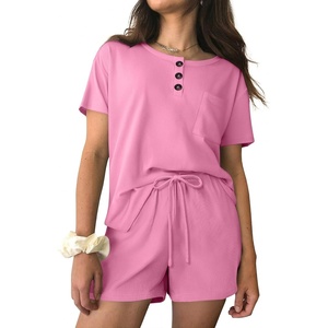 image:imageEkouaer Womens Pajama Sets Short Sleeve Ribbed Knit Pjs Soft Summer Sleepwear 2 Piece Lounge SetsHot Pink