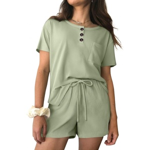 image:imageEkouaer Womens Pajama Sets Short Sleeve Ribbed Knit Pjs Soft Summer Sleepwear 2 Piece Lounge SetsLight Green