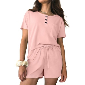 image:imageEkouaer Womens Pajama Sets Short Sleeve Ribbed Knit Pjs Soft Summer Sleepwear 2 Piece Lounge SetsLight Pink