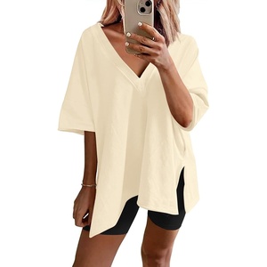 image:imageEkouaer Womens Pajamas 2 Piece Lounge Sets Oversized V Neck TShirts Tops Biker Shorts Set Workout Reversible Tracksuit SXXLApricot