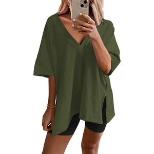 image:imageEkouaer Womens Pajamas 2 Piece Lounge Sets Oversized V Neck TShirts Tops Biker Shorts Set Workout Reversible Tracksuit SXXLArmy GreenBlack