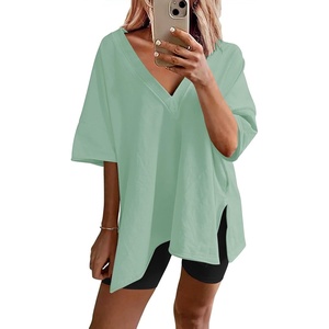image:imageEkouaer Womens Pajamas 2 Piece Lounge Sets Oversized V Neck TShirts Tops Biker Shorts Set Workout Reversible Tracksuit SXXLLight Green