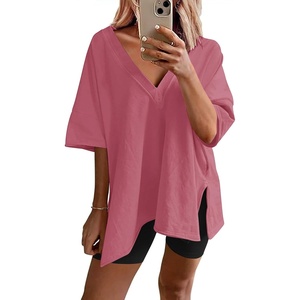 image:imageEkouaer Womens Pajamas 2 Piece Lounge Sets Oversized V Neck TShirts Tops Biker Shorts Set Workout Reversible Tracksuit SXXLPeach Pink