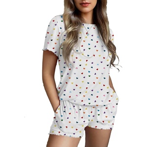 image:imageEkouaer Womens Pajamas 2 Piece Ribbed Knit Pjs Short Sleeve Sleepwear Set Summer Soft Pajamas Set Casual Lounge SetsWhite Love