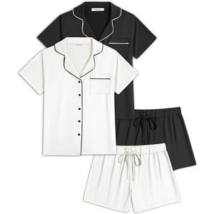 image:imageEkouaer Womens Pajamas Set 2 Pack Button Down Summer Sleepwear Short Sleeve Comfy Pjs Loungewear SetBlackWhite