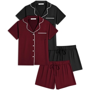 image:imageEkouaer Womens Pajamas Set 2 Pack Button Down Summer Sleepwear Short Sleeve Comfy Pjs Loungewear SetBlackWine Red