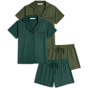 image:imageEkouaer Womens Pajamas Set 2 Pack Button Down Summer Sleepwear Short Sleeve Comfy Pjs Loungewear SetDeep GreenArmy Green
