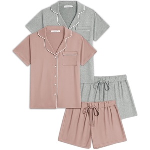 image:imageEkouaer Womens Pajamas Set 2 Pack Button Down Summer Sleepwear Short Sleeve Comfy Pjs Loungewear SetDusty PinkLight Gray