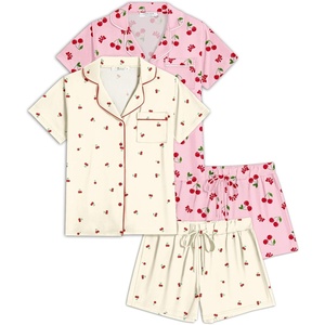 image:imageEkouaer Womens Pajamas Set 2 Pack Button Down Summer Sleepwear Short Sleeve Comfy Pjs Loungewear SetLight Yellow CherryPink Cherry