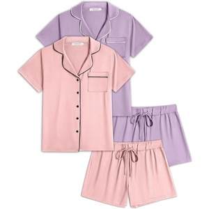 image:imageEkouaer Womens Pajamas Set 2 Pack Button Down Summer Sleepwear Short Sleeve Comfy Pjs Loungewear SetLilacPink