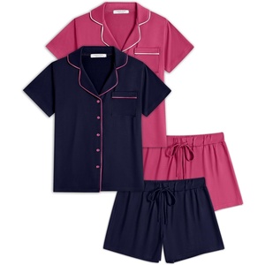 image:imageEkouaer Womens Pajamas Set 2 Pack Button Down Summer Sleepwear Short Sleeve Comfy Pjs Loungewear SetNavy BlueHot Pink