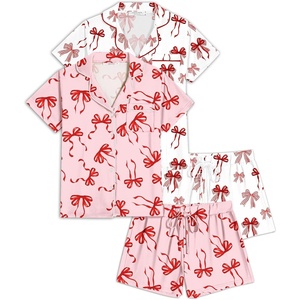 image:imageEkouaer Womens Pajamas Set 2 Pack Button Down Summer Sleepwear Short Sleeve Comfy Pjs Loungewear SetPink BowWhite Bow