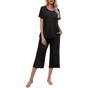 image:imageEkouaer Womens Pajamas Set Short Sleeve Top With Capri Pants Pjs Lounge amp Sleepwear Set SXXLBlack