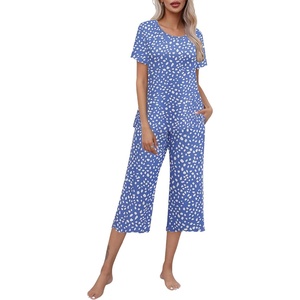 image:imageEkouaer Womens Pajamas Set Short Sleeve Top With Capri Pants Pjs Lounge amp Sleepwear Set SXXLBlueWhite Pot