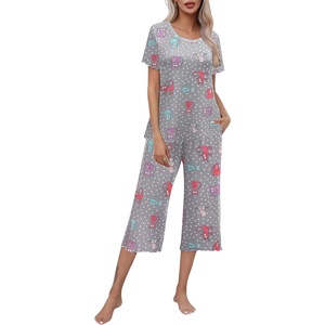 image:imageEkouaer Womens Pajamas Set Short Sleeve Top With Capri Pants Pjs Lounge amp Sleepwear Set SXXLGrayWhite PotCarton Animal