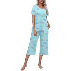 image:imageEkouaer Womens Pajamas Set Short Sleeve Top With Capri Pants Pjs Lounge amp Sleepwear Set SXXLMint GreenButterfly
