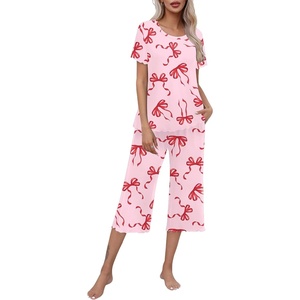 image:imageEkouaer Womens Pajamas Set Short Sleeve Top With Capri Pants Pjs Lounge amp Sleepwear Set SXXLPink Bow