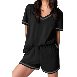 image:imageEkouaer Womens Pajamas Sets Soft 95 Cotton Pjs Short Sleeve Lounge Sets Casual Two Piece Pjs With PocketsBlack