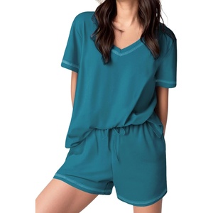 image:imageEkouaer Womens Pajamas Sets Soft 95 Cotton Pjs Short Sleeve Lounge Sets Casual Two Piece Pjs With PocketsBlue Green