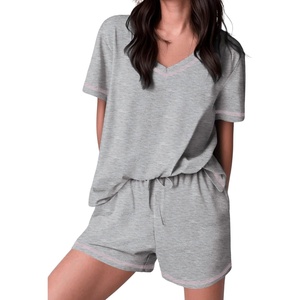 image:imageEkouaer Womens Pajamas Sets Soft 95 Cotton Pjs Short Sleeve Lounge Sets Casual Two Piece Pjs With PocketsLight Grey