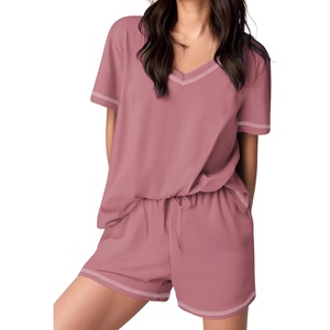 image:imageEkouaer Womens Pajamas Sets Soft 95 Cotton Pjs Short Sleeve Lounge Sets Casual Two Piece Pjs With PocketsRose Red