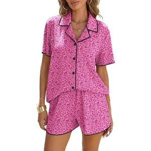 image:imageEkouaer Womens Ribbed Button Down Pajamas Sets 2 Piece Short Sleeve Shorts Pjs Knit Lounge SetsRose Leopard