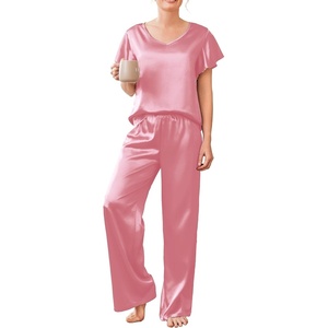 image:imageEkouaer Womens Satin Silky Pajama Set 2 Piece Short Sleeve Shirt with Long Pants Pjs Sets Soft PJ Loungewear SXXLCoral Pink