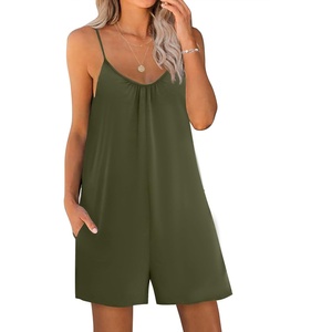 image:imageEkouaer Womens Summer Casual Sleeveless Romper Adjustable Spaghetti Strap Shorts Jumpsuits with Pockets 2025 ClothesArmy Green