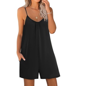 image:imageEkouaer Womens Summer Casual Sleeveless Romper Adjustable Spaghetti Strap Shorts Jumpsuits with Pockets 2025 ClothesBlack