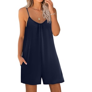 image:imageEkouaer Womens Summer Casual Sleeveless Romper Adjustable Spaghetti Strap Shorts Jumpsuits with Pockets 2025 ClothesNavy Blue