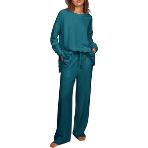 image:imageEkouaer Womens Tracksuits 2 Piece Long Sleeve Outfits Micro Fleece Sweatsuit Sets Wide Leg SweatpantsBlue Green