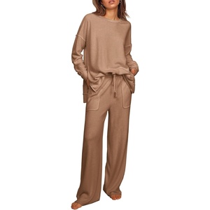 image:imageEkouaer Womens Tracksuits 2 Piece Long Sleeve Outfits Micro Fleece Sweatsuit Sets Wide Leg SweatpantsKhaki