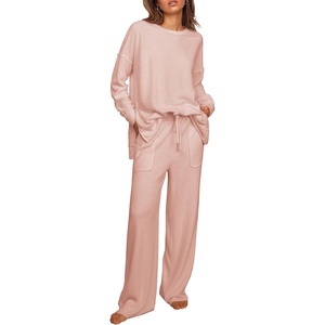 image:imageEkouaer Womens Tracksuits 2 Piece Long Sleeve Outfits Micro Fleece Sweatsuit Sets Wide Leg SweatpantsLight Pink