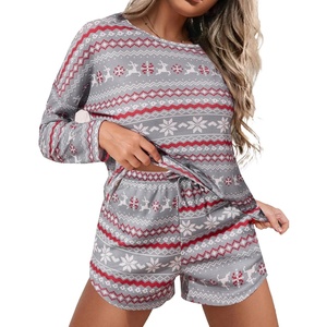 image:imageEkouaer Womens Waffle Knit Pajama Sets Long Sleeve Top and Shorts Matching Lounge Set Loungewear Sweatsuit with PocketsBgrey Christmas Pattern