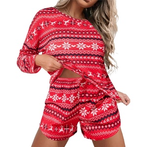 image:imageEkouaer Womens Waffle Knit Pajama Sets Long Sleeve Top and Shorts Matching Lounge Set Loungewear Sweatsuit with PocketsBred Christmas Pattern